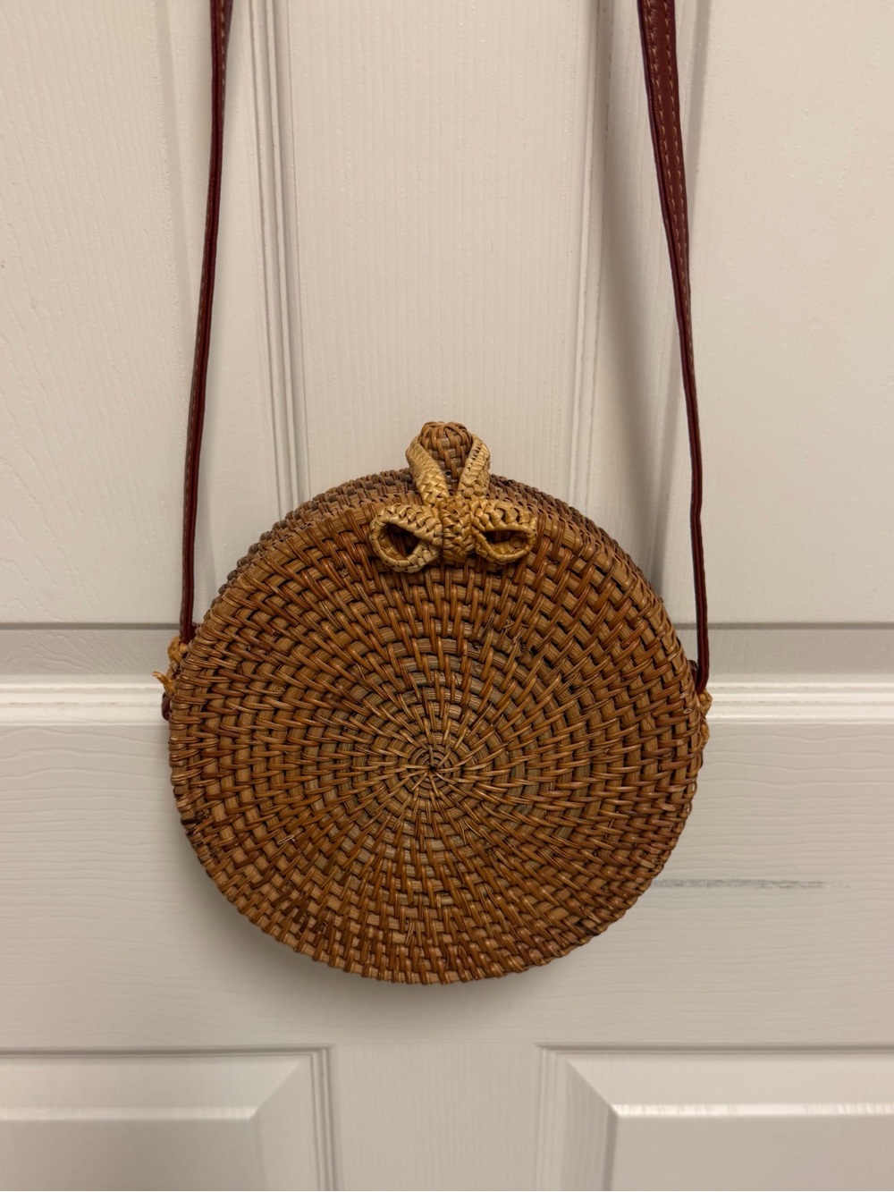 Handcrafted Balinese Rattan Crossbody Shoulder Bag  Boho Chic Brown